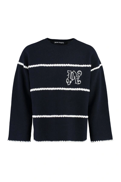 Shop Palm Angels Knit Wool Blend Pullover In Blue