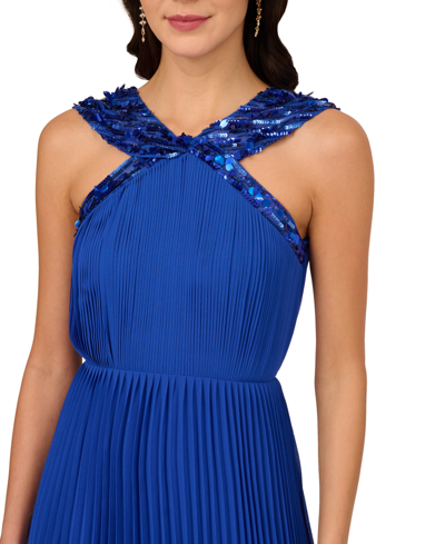 Shop Adrianna Papell Women's Pleated Chiffon Halter Dress In Brilliant Sapphire