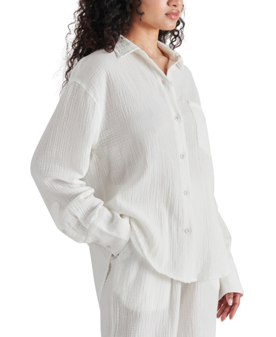 Shop Steve Madden Women's Juna Textured Button-down Dropped-shoulder Cotton Top In White