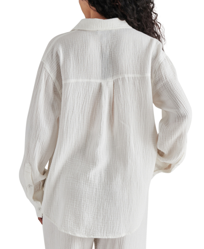 Shop Steve Madden Women's Juna Textured Button-down Dropped-shoulder Cotton Top In White