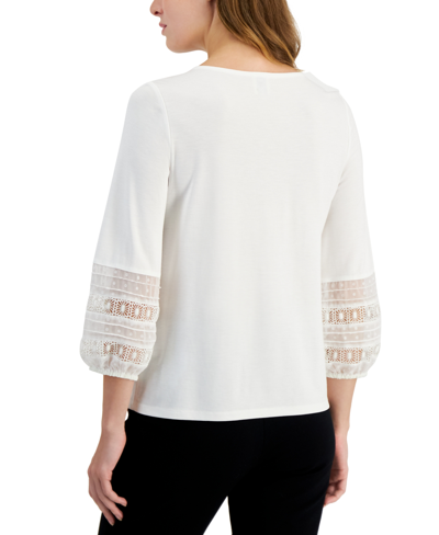 Shop Anne Klein Women's Harmony Lace-trim Top In Bright White