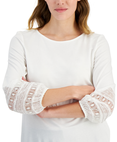 Shop Anne Klein Women's Harmony Lace-trim Top In Bright White