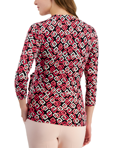 Shop Anne Klein Women's Wrap-style Geometric-print Top In Anne Black,camellia Multi