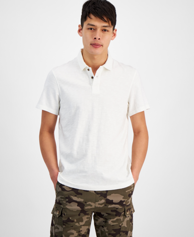 Shop Sun + Stone Men's Regular-fit Textured Polo Shirt, Created For Macy's In Bright White