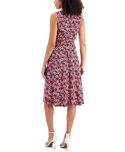 Shop Anne Klein Women's Geometric-print Drawstring-waist Jenna Dress In Anne Black,camellia Multi