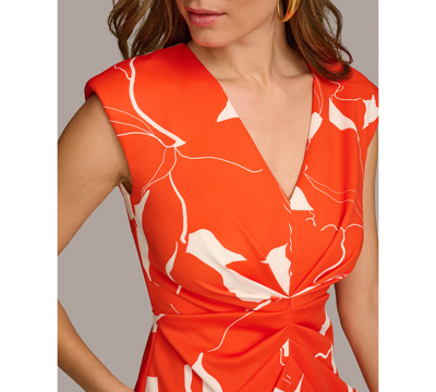 Shop Donna Karan Women's Printed V-neck Draped-front Dress In Sunset Cream