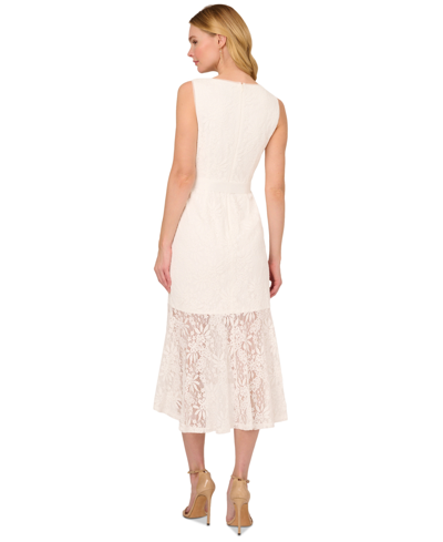 Shop Adrianna Papell Women's Lace Flounce Midi Dress In Ivory