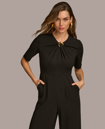 Shop Donna Karan Women's O-ring Straight-leg Jumpsuit In Black