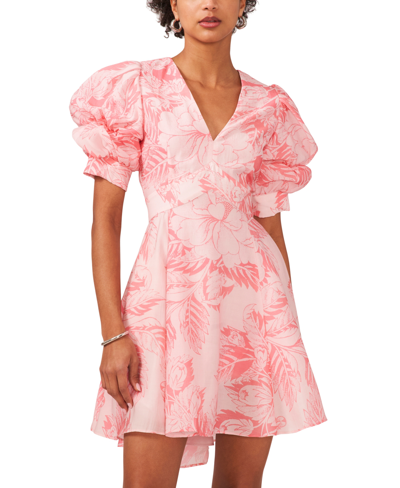 Shop 1.state Women's Printed V-neck Tiered Bubble Puff Sleeve Mini Dress In Rose Gauze