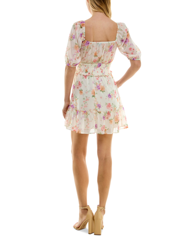 Shop Trixxi Juniors' Floral-print Smocked Fit & Flare Dress In Natural Floral