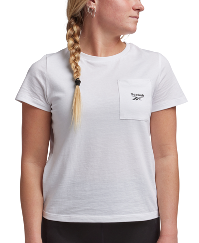 Shop Reebok Women's Active Small-logo Pocket Cotton T-shirt In White