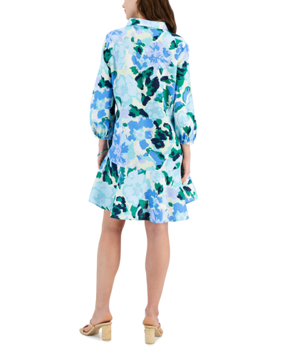 Shop Charter Club Women's Floral-print 100% Linen Flounce Dress, Created For Macy's In Light Pool Blue