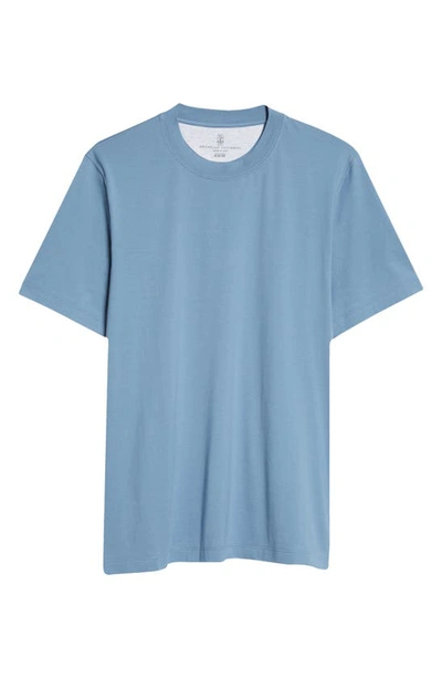 Brunello Cucinelli Round Neck Cotton T-shirt In Blue