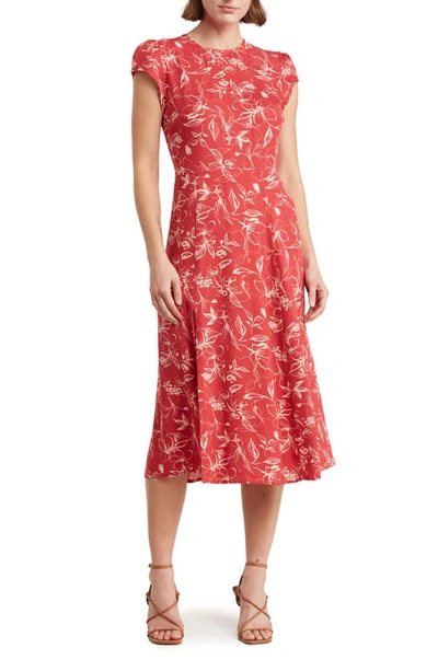 Shop Melrose And Market Floral Print Side Slit Sheath Dress In Red Clay Sketch Floral