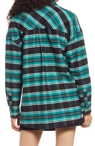 Bp. Lauren Herringbone Flannel Shirt Jacket In Green- Black Holiday Tartan