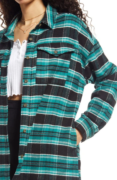 Bp. Lauren Herringbone Flannel Shirt Jacket In Green- Black Holiday Tartan