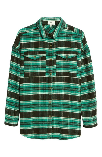 Bp. Lauren Herringbone Flannel Shirt Jacket In Green- Black Holiday Tartan