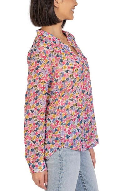 Kut From The Kloth Jasmine Chiffon Button-up Shirt In Larochelle-white / Pink