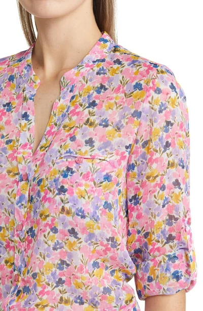 Kut From The Kloth Jasmine Chiffon Button-up Shirt In Larochelle-white / Pink