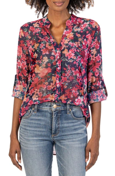 Shop Kut From The Kloth Jasmine Chiffon Button-up Shirt In Libourne-navy/ Pink