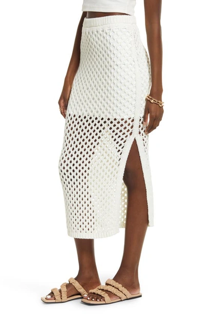 Open Edit Open Stitch Cotton Blend Midi Skirt In Ivory