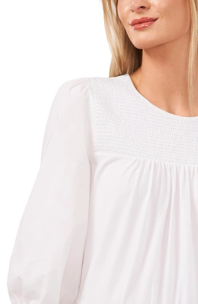 Cece Mixed Media Ruffle Long Sleeve Top In Ultra White