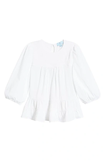 Cece Mixed Media Ruffle Long Sleeve Top In Ultra White