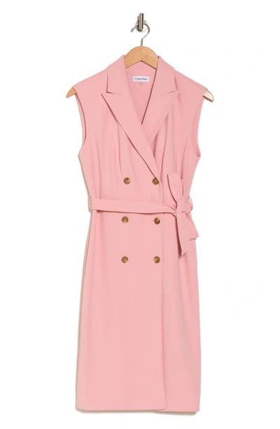 Shop Calvin Klein Sleeveless Double Breasted Trench Dress In Pink