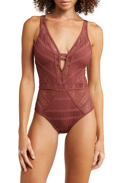 Shop Becca Colorplay Lace One-piece Swimsuit In Coconut