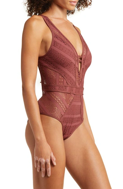 Shop Becca Colorplay Lace One-piece Swimsuit In Coconut