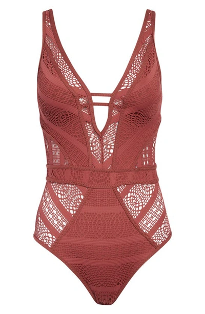 Shop Becca Colorplay Lace One-piece Swimsuit In Coconut