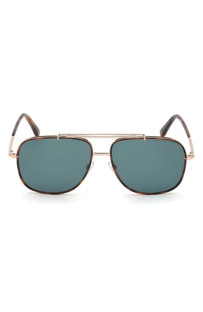 Shop Tom Ford Benton 58mm Aviator Sunglasses In Shiny Rose Gold / Blue