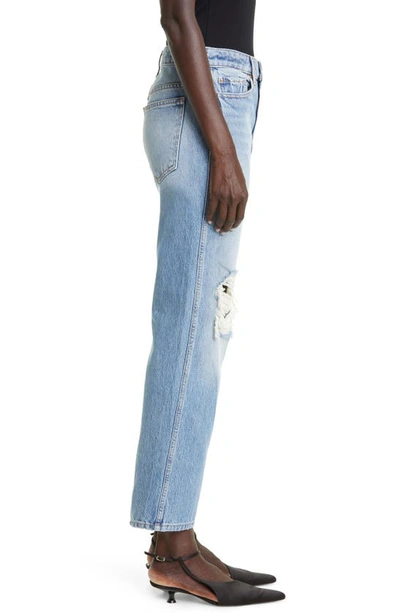 Khaite Abigail Ripped High Waist Crop Straight Leg Jeans In Portland