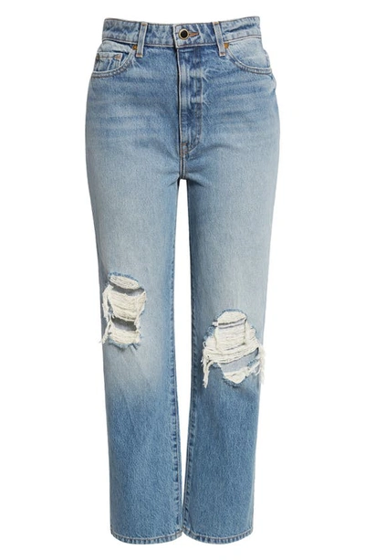 Khaite Abigail Ripped High Waist Crop Straight Leg Jeans In Portland