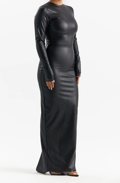 Shop Naked Wardrobe Long Sleeve Faux Leather Bodysuit In Black