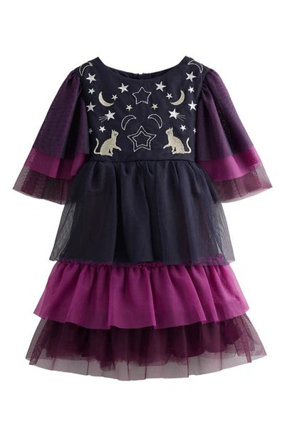 Shop Mini Boden Kids' Halloween Embroidered Colorblock Tiered Tulle Dress In Chrysanthemum Purple