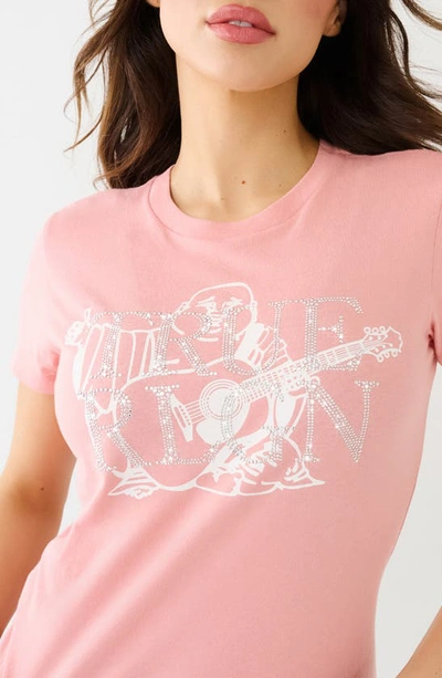 True Religion Brand Jeans Crystal Embellished Cotton Logo T-shirt In Coral Almond