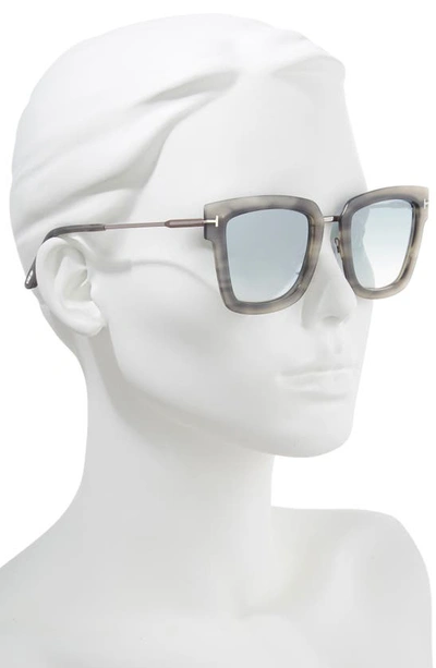 Shop Tom Ford Lara 52mm Mirrored Square Sunglasses In Grey Melange Havana Acetate