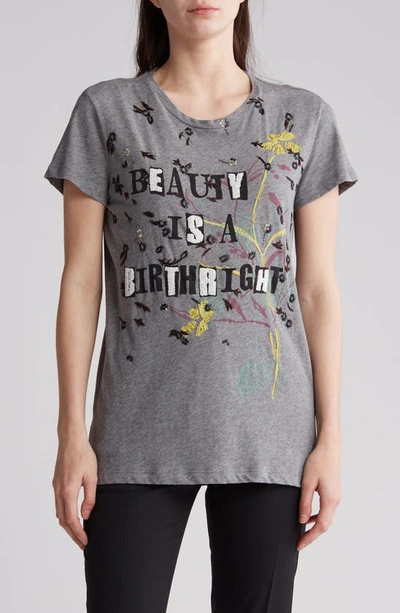 Shop Valentino Beauty Is A Birthright Embellished T-shirt In Grigio Melange