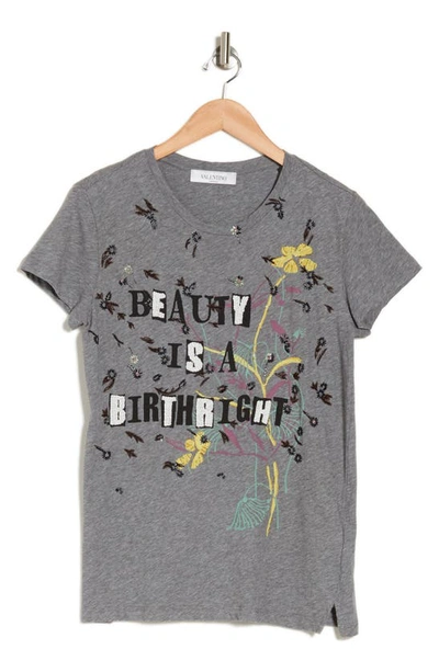 Shop Valentino Beauty Is A Birthright Embellished T-shirt In Grigio Melange