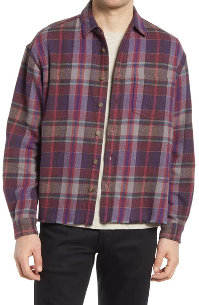 John Elliott Hemi Oversize Plaid Flannel Raw Hem Button-up Shirt In Elderberry Check