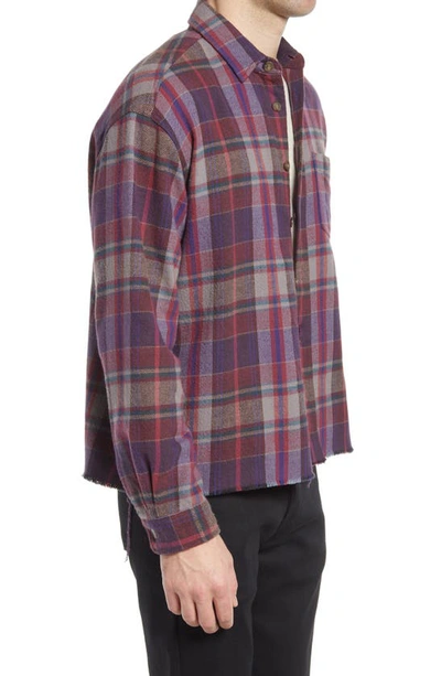 John Elliott Hemi Oversize Plaid Flannel Raw Hem Button-up Shirt In Elderberry Check