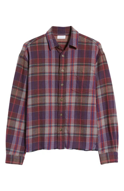 John Elliott Hemi Oversize Plaid Flannel Raw Hem Button-up Shirt In Elderberry Check