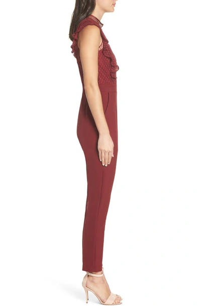 Adelyn Rae Point D'esprit Jumpsuit In Cabernet