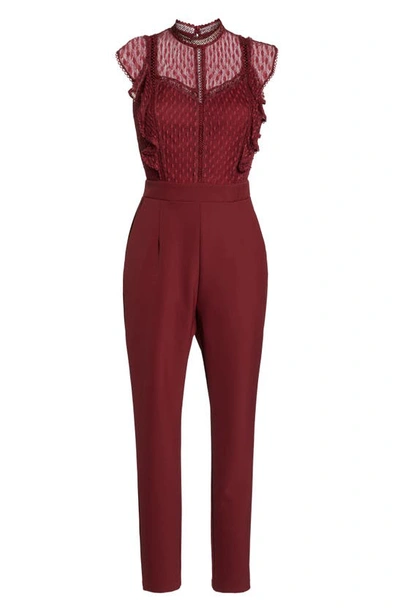 Adelyn Rae Point D'esprit Jumpsuit In Cabernet