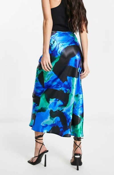 Asos Design Bias Cut Satin Midi Skirt In Medium Blue