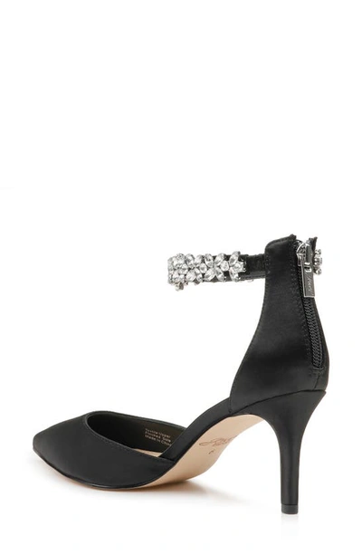 Shop Jewel Badgley Mischka Raleigh Pointed Toe Ankle Strap Pump In Black Satin