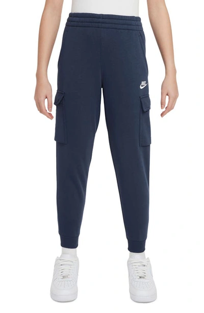 Shop Nike Kids' Sportswear Club Fleece Cargo Joggers In Midnight Navy/ White