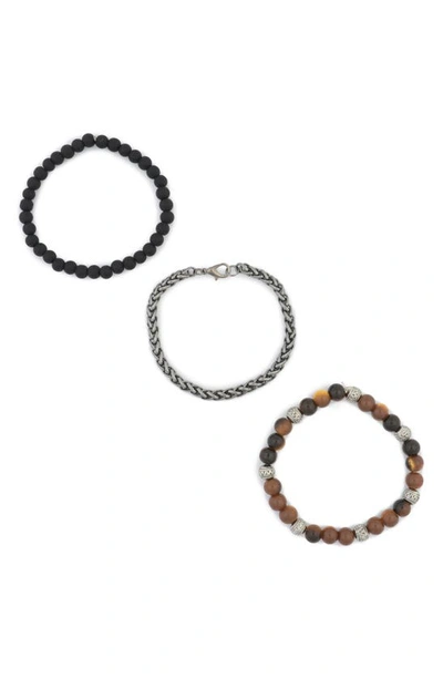 Shop Area Stars Set Of Three Bead & Wheat Chain Bracelets In Black Multi