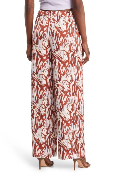 Open Edit Abstract Print Satin Trousers In Purple Lava Abstract